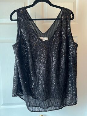 LOFT Black Sequin V-Neck Sleeveless Tank